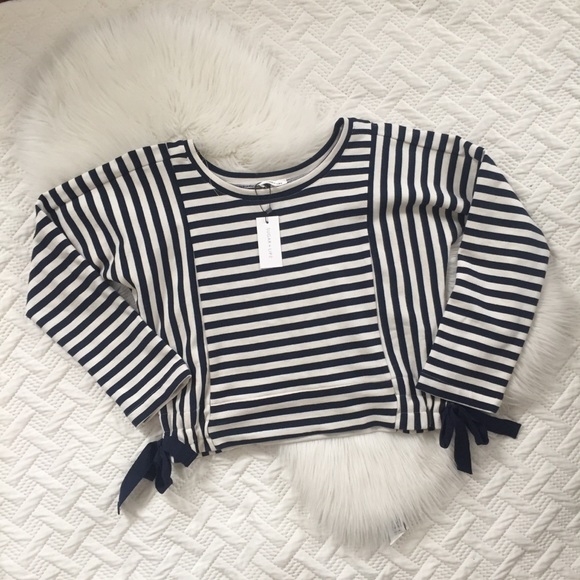{SugarLips} True Blue Striped Long Sleeve Crop Top - Picture 3 of 5